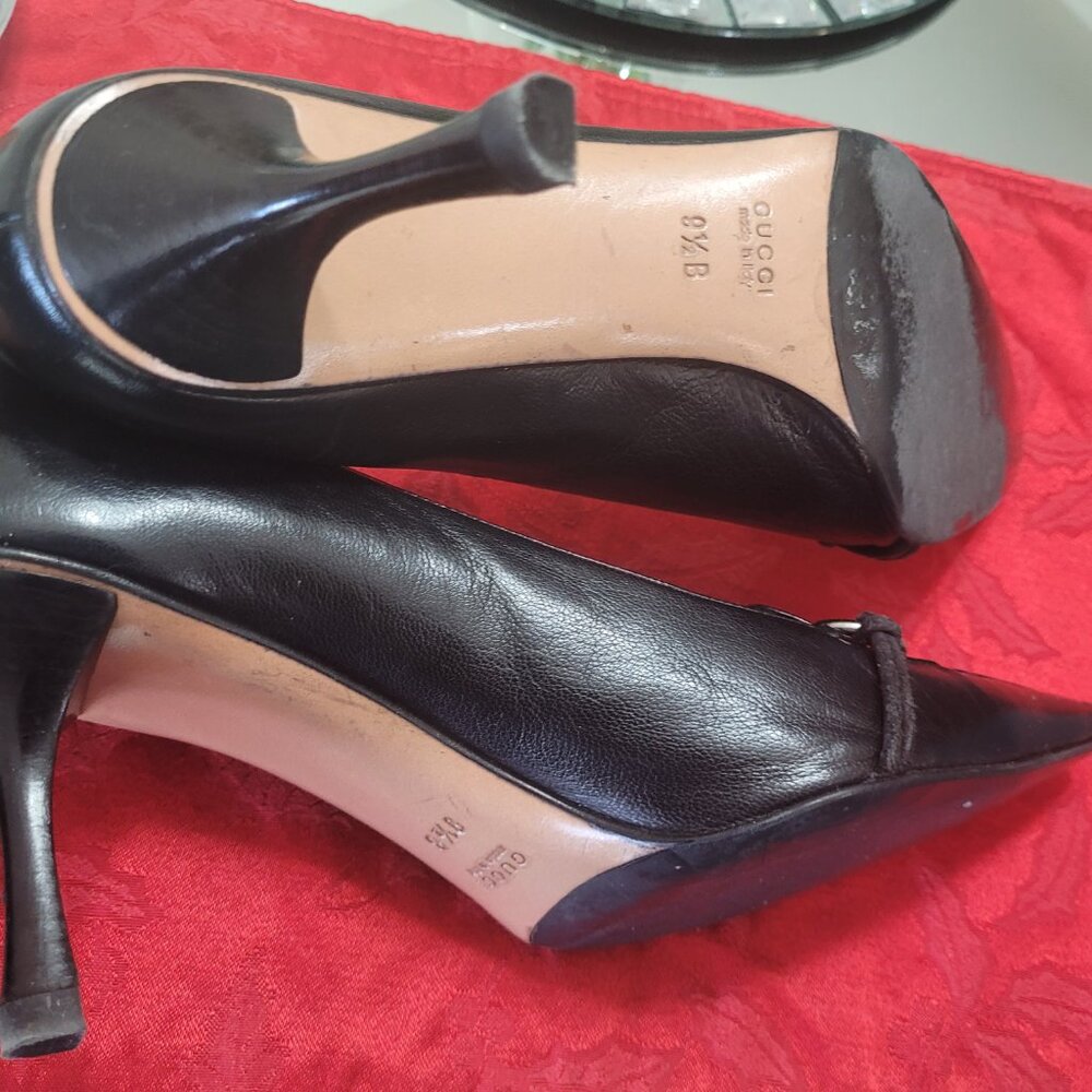 Gucci Black & Silver Leather Low Heels 9.5 - Picture 7 of 7